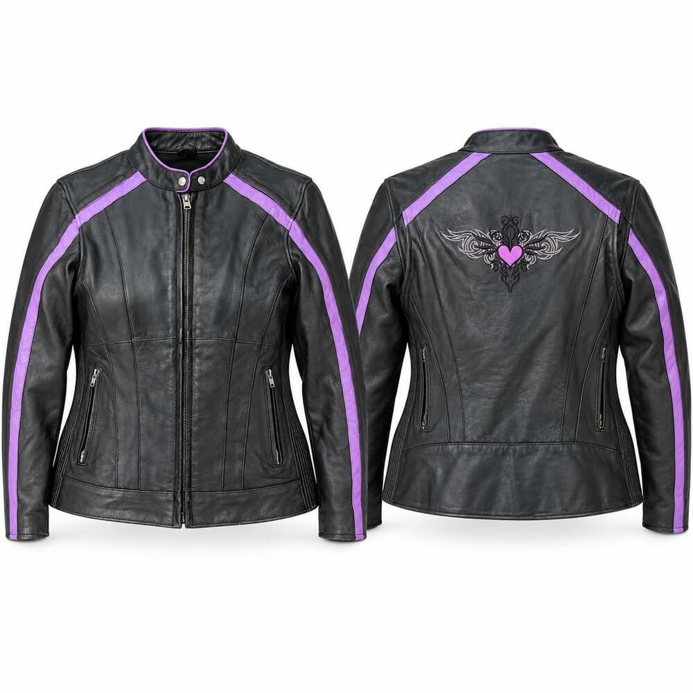 Unik' Women's Purple Wing Leather motorcycle riding Jacket - 2XL